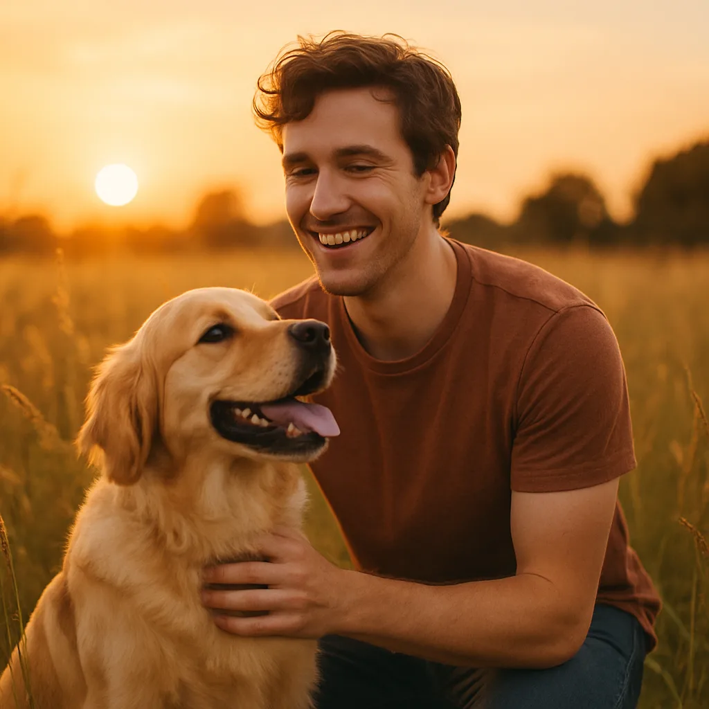 Profile photo with dog in a field